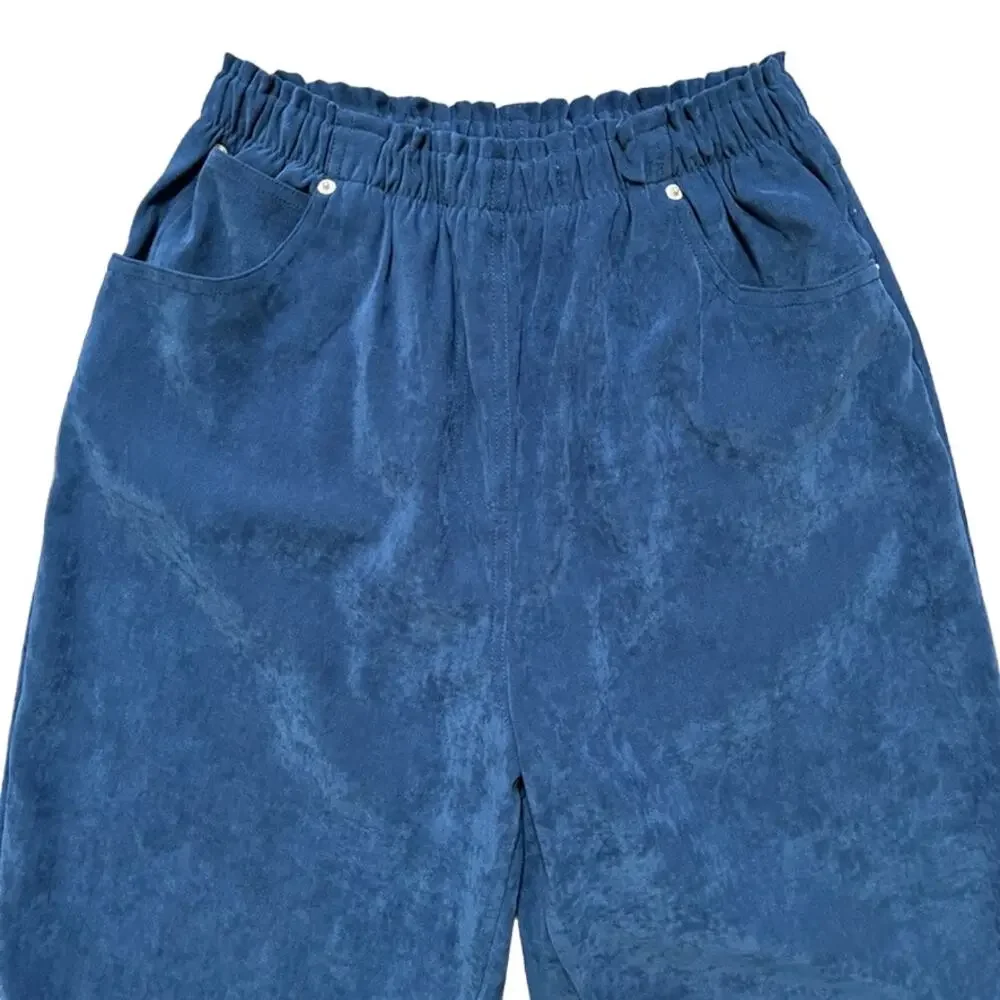 VTG DENIM & CO High Rise Tapered Paper Bag Waist Microsuede Pants in Blue SZ 8